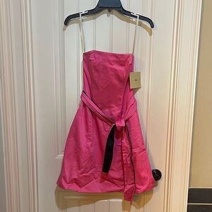 NWT Robin Jordan bright pink strapless dress with sash sz 0
